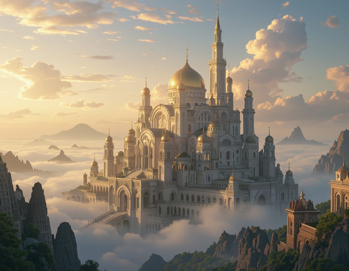 Ethereal Landscape with Timeless Architecture in Surreal Sty...