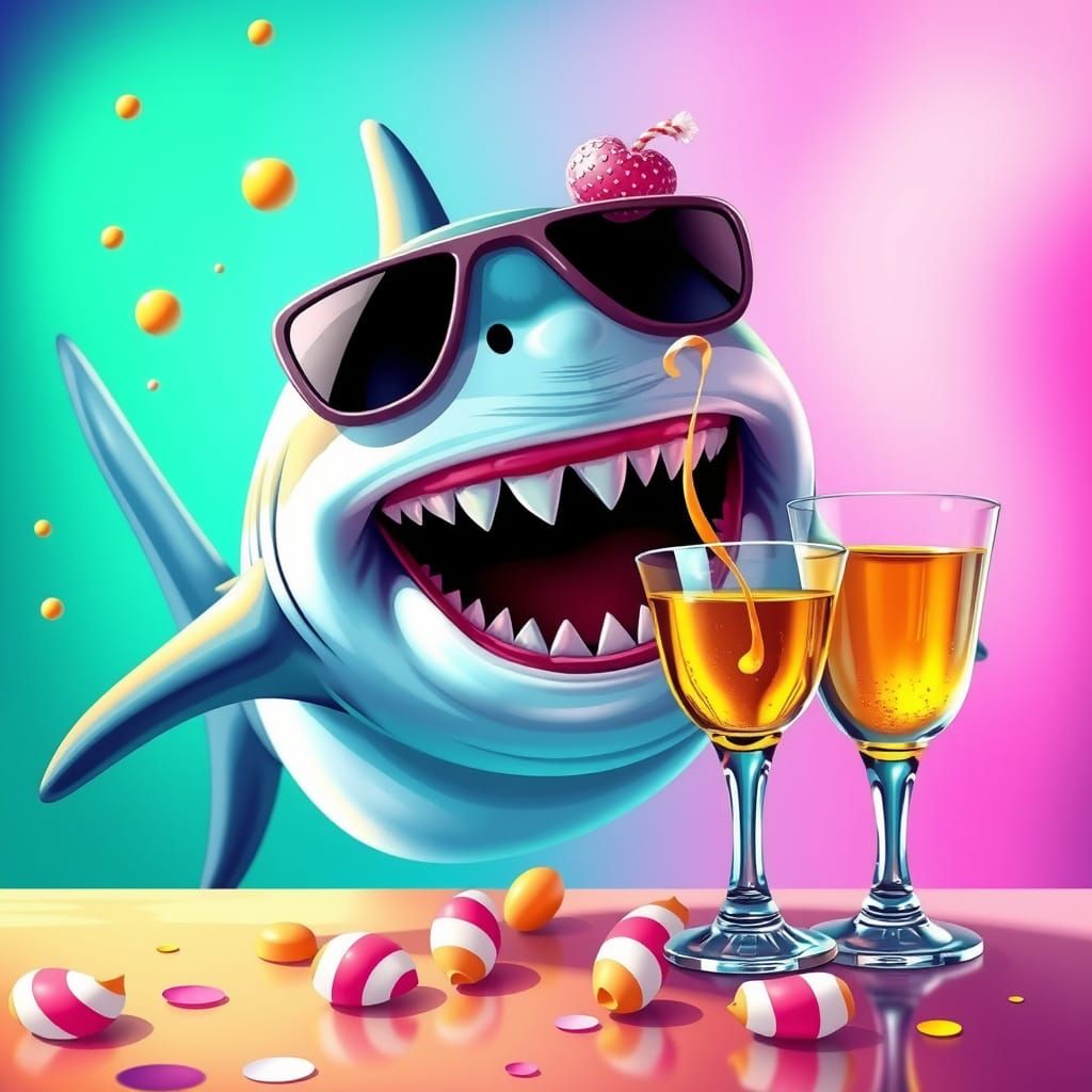 Shark in Sombrero with Shot Glass: Candy Art