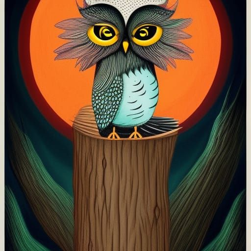 Owl and Moon in Surrealist Digital Art Style