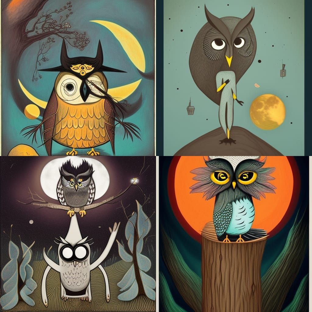 Owl and Moon in Sinister Digital Illustration