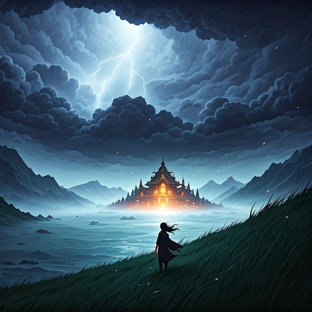 Tempestuous Landscape with Serene Haven: 3D Anime Art
