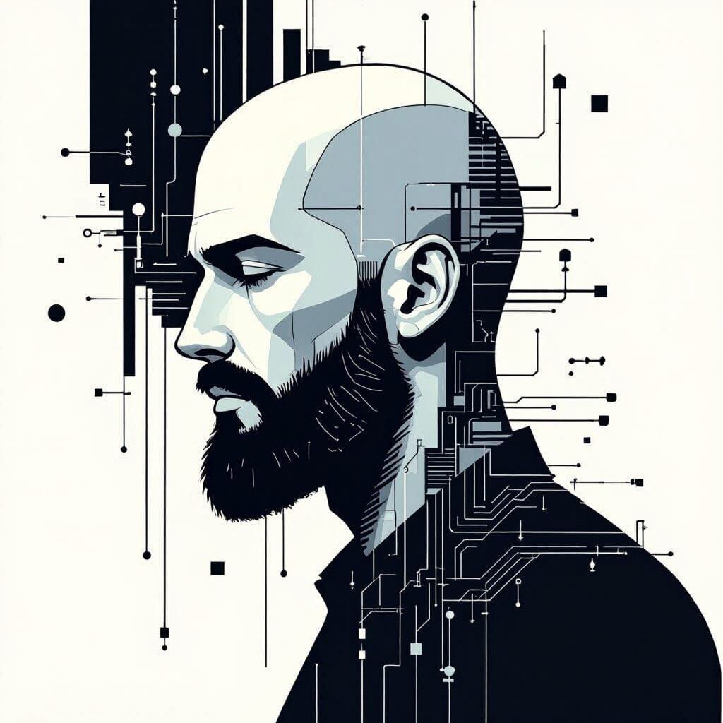 Digital Matrix Man: Stencil-Style Emblematic Logo