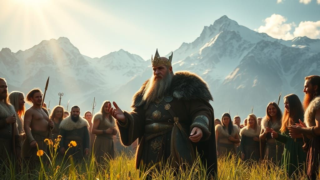 Viking King in Majestic Splendor with Tribe