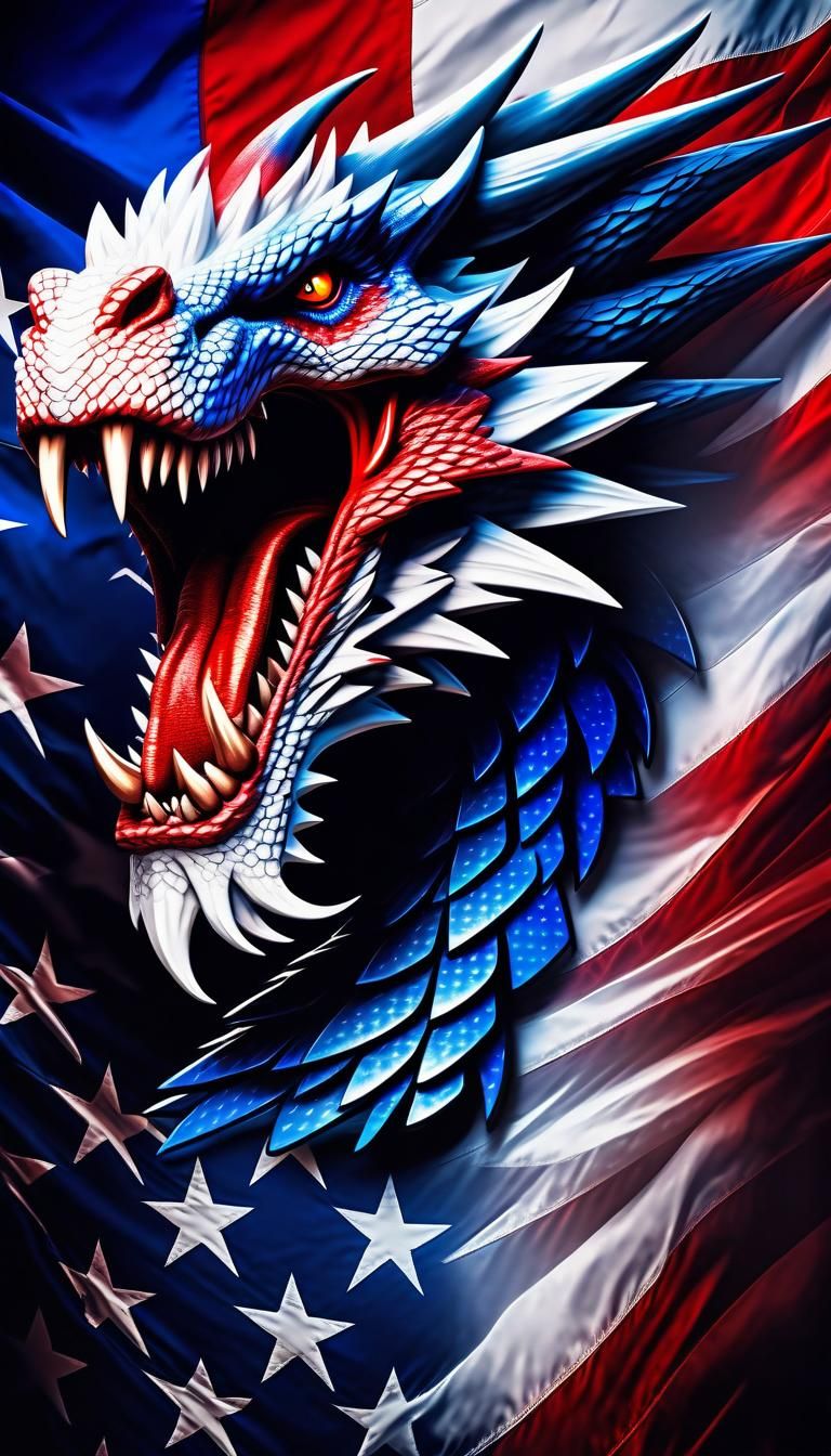Roaring Patriotic American Dragon with Flag in CGI