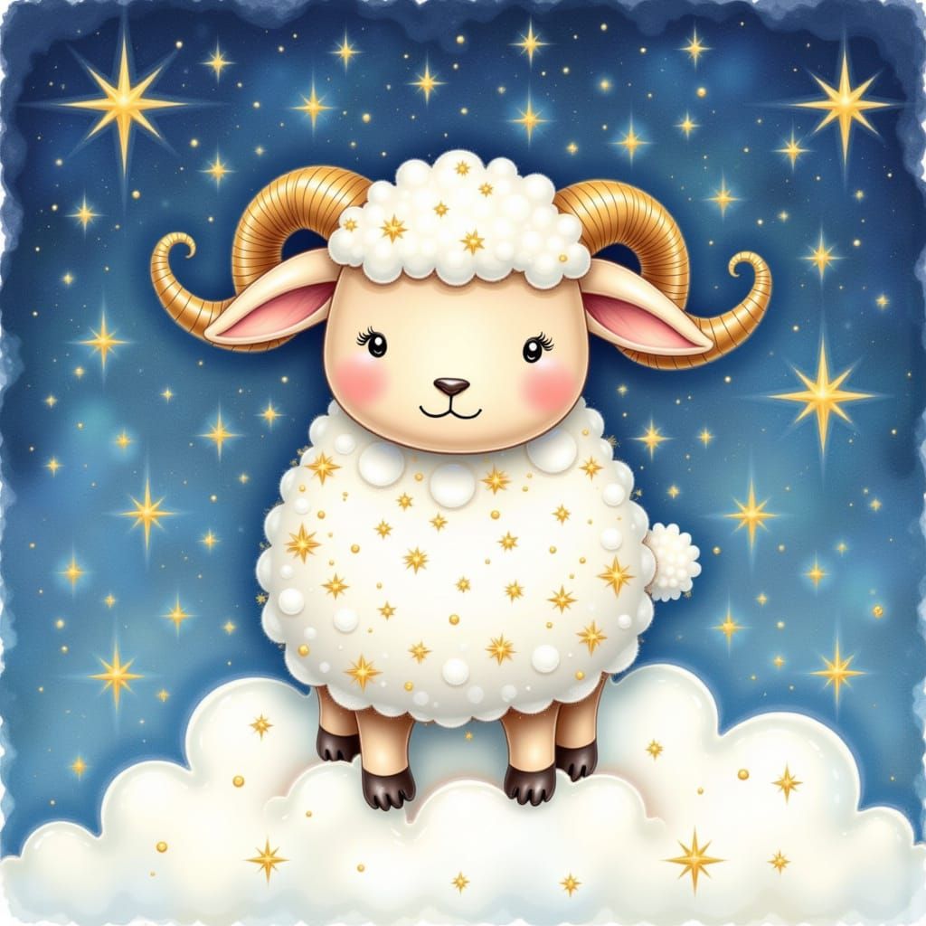 Cosmic Ram in Watercolor Dreamscape