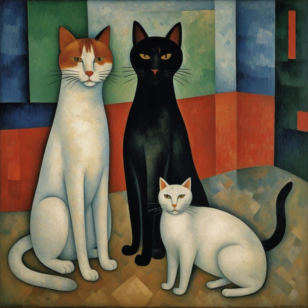 Cats' Secrets Revealed in Modigliani-Malevich Style