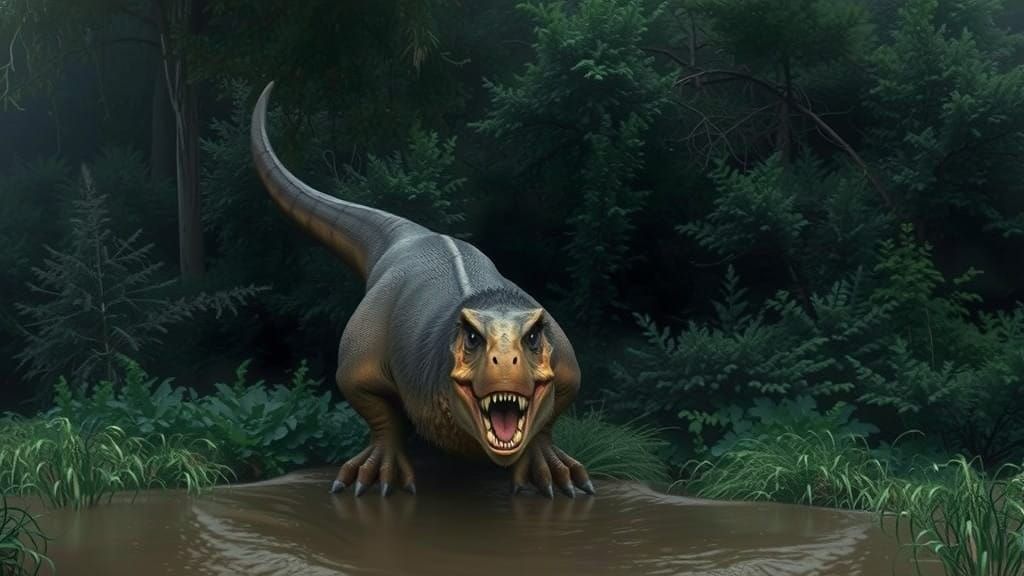 Surreal, Hyper-Realistic T. Rex Dominates a Sun-Drenched Wat...