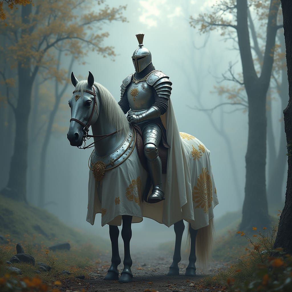 Majestic Fantasy Knight Rides into the Mists