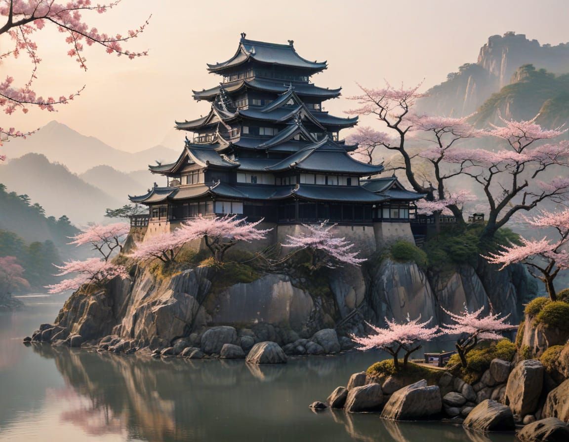Majestic Japanese Castle in Traditional Art Style