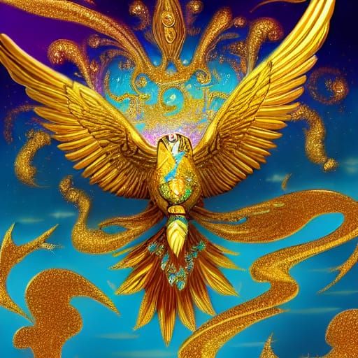 "Fantastical Golden Gem and Glitter Eagle" - 6178
