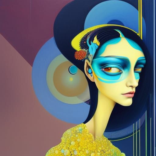 Fashionable Woman Surrounded by Tech, Digital Art