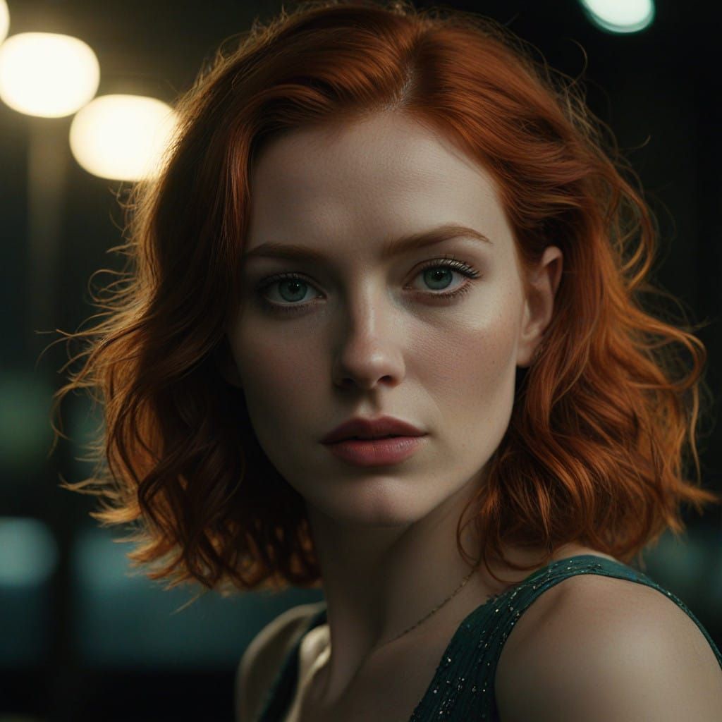 Glamorous Redhead Woman in Cinematic Portrait