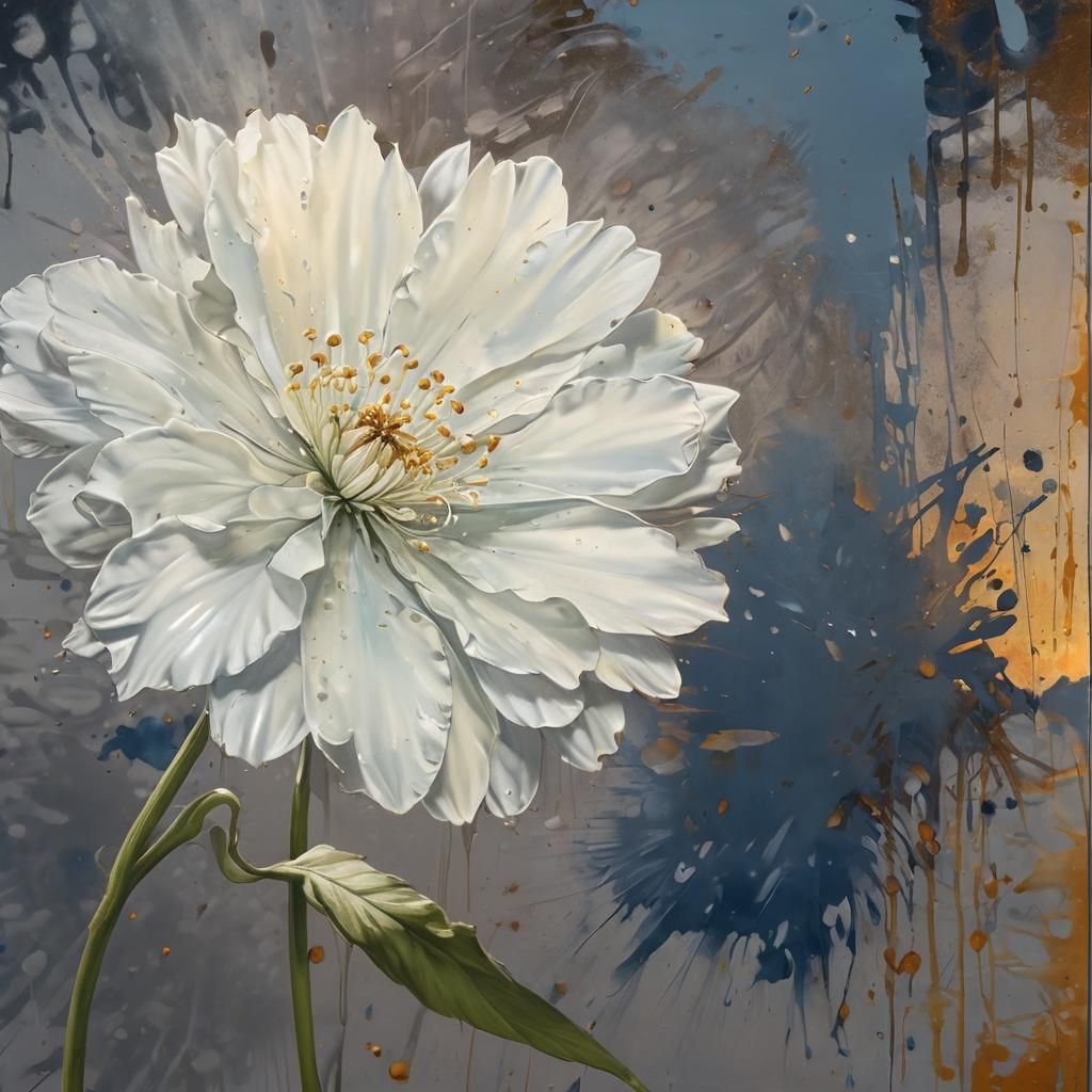 Macro White Flower in Comic Book Art Style