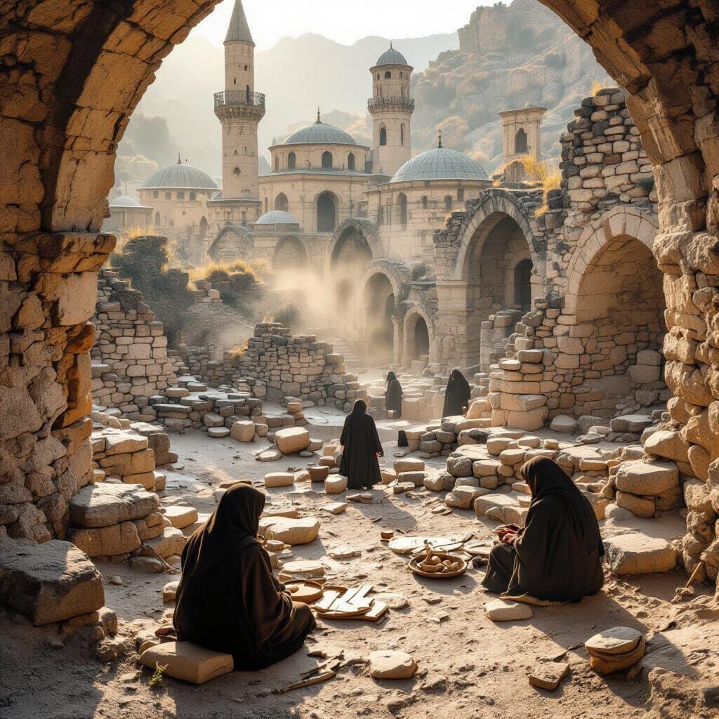 Ottoman City Excavation: Ancient Ruins in Golden Light