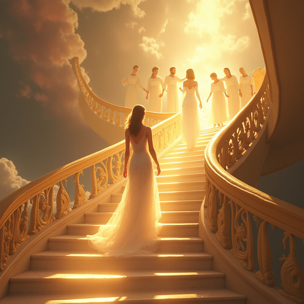 Woman Ascends to Heaven in Matte Painting Style