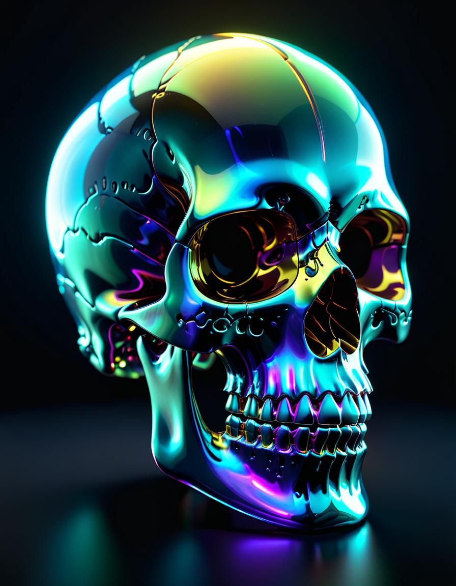 Glowing Iridescent Glass Skull in 3D
