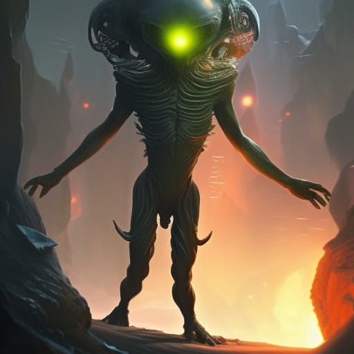 Humorous Alien in Hell, Digital Fantasy Art