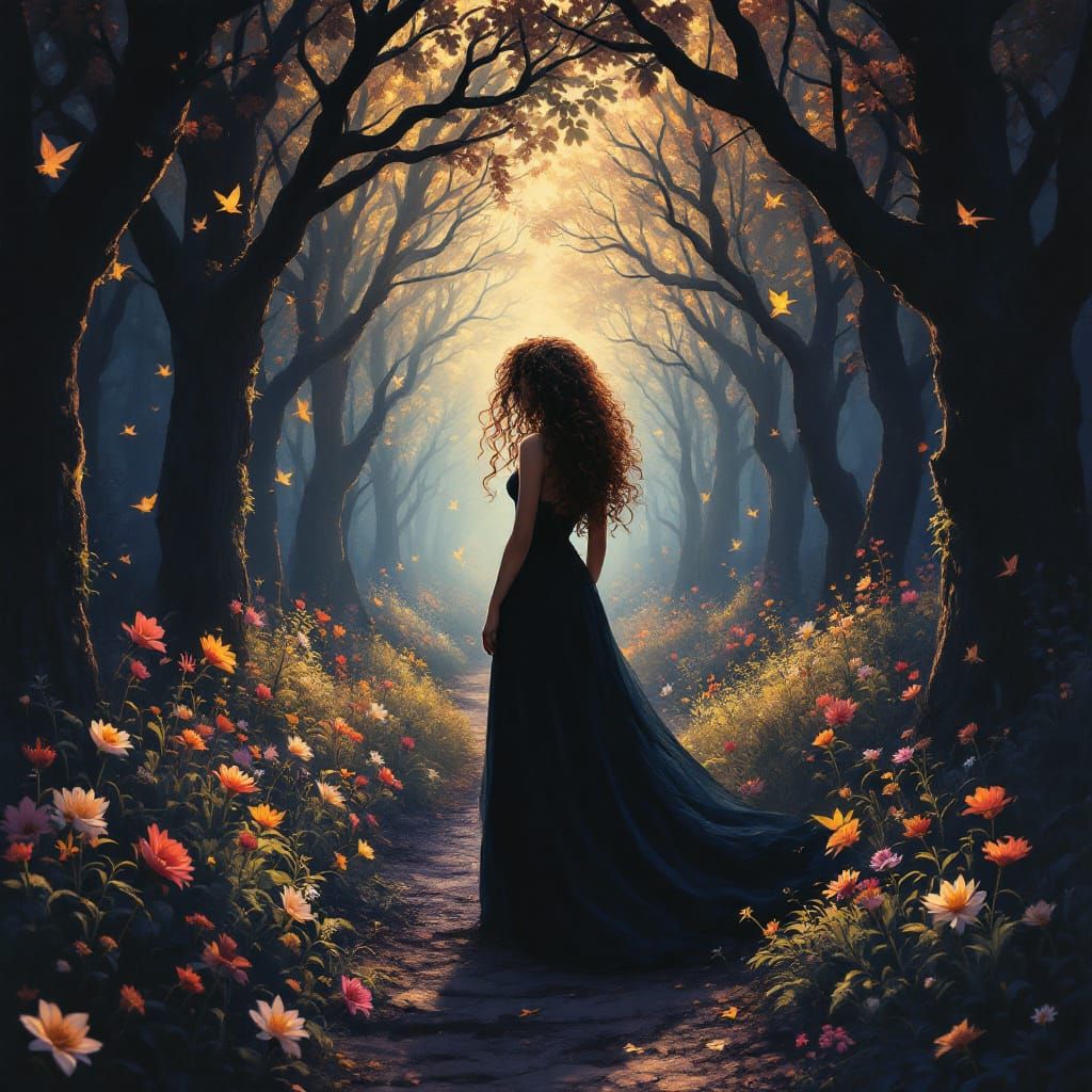 In a mysterious forest where trees stand like silent sentine...