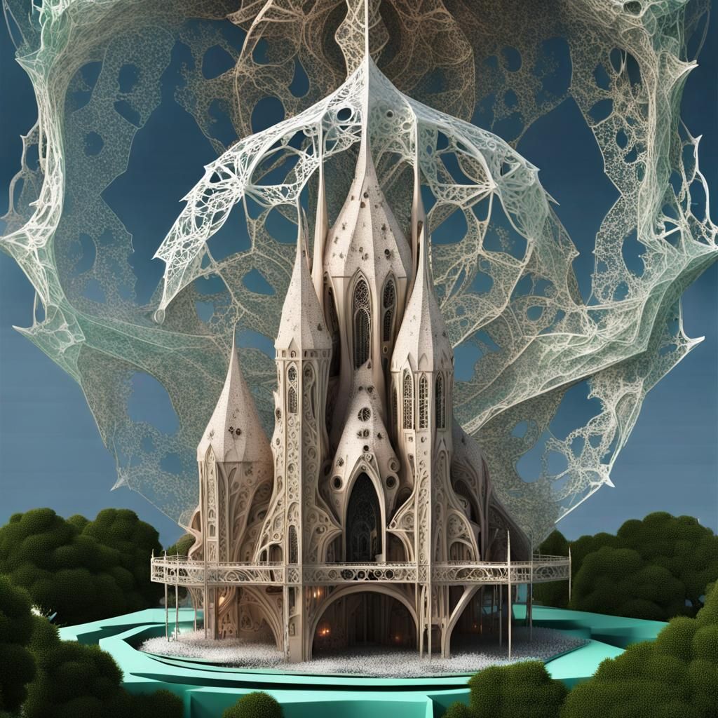 Surreal Alien Cathedral in Fractal Nebula
