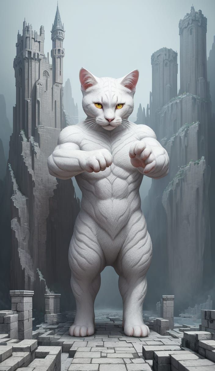 Super Cute White Brick Cat: Detailed Matte Painting