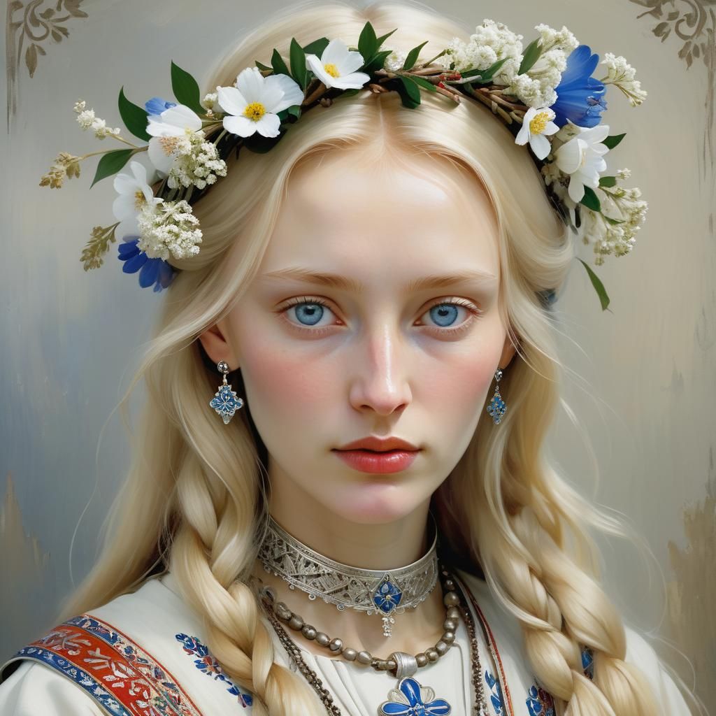 Ethereal Orthodox Icon of Russian Girl