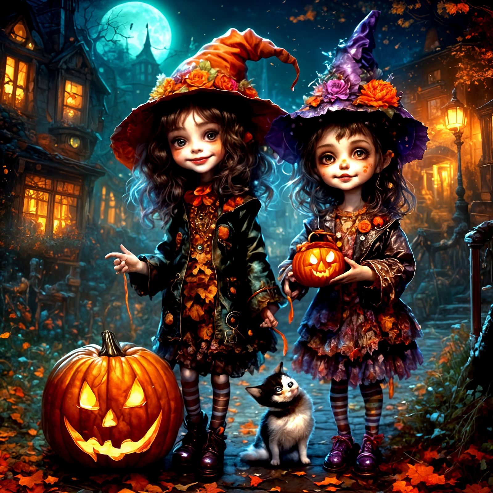 <lora:Colorful Animals:1.0>  Halloween Trick or Treaters