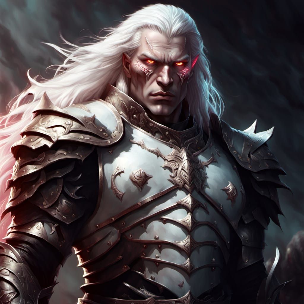 Albino Giant in Leather Armor with Glowing Pink Eyes