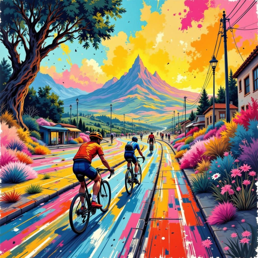 Cycling Race Poster in Grunge Candy Art Style