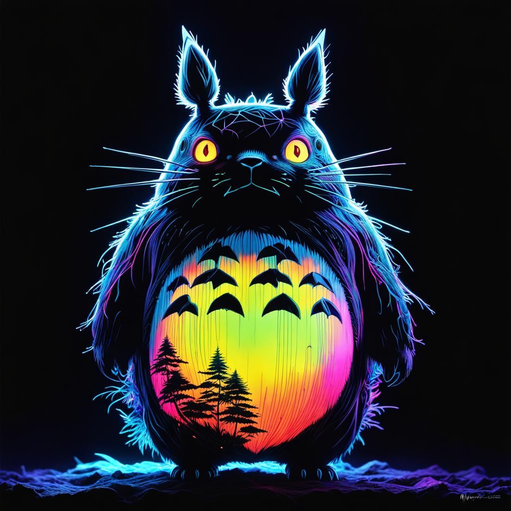 Totoro Portrait in Fluorescent Graffiti Art Style