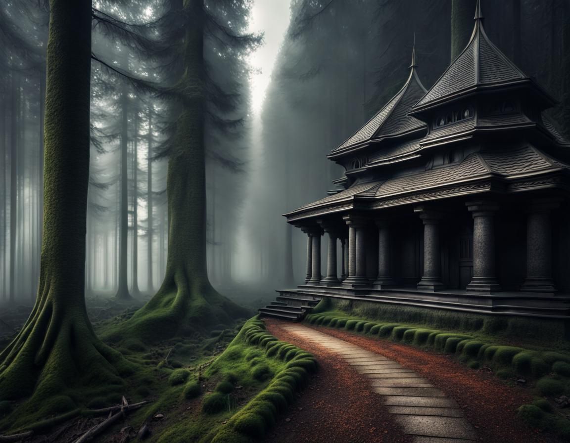 Hyperrealistic Forest Temple with Intricate Details