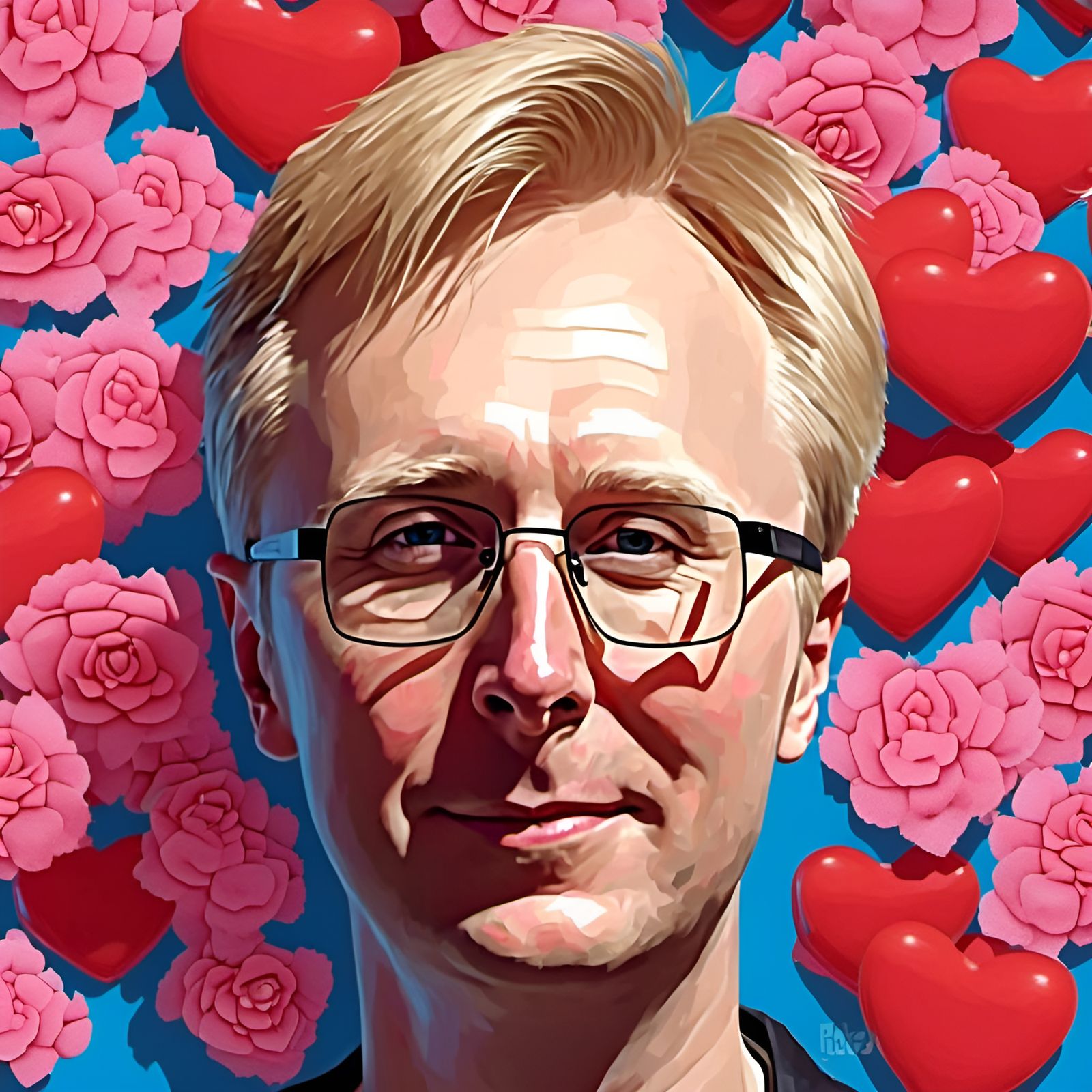 Man Surrounded by Hearts and Flowers in Rococo Style