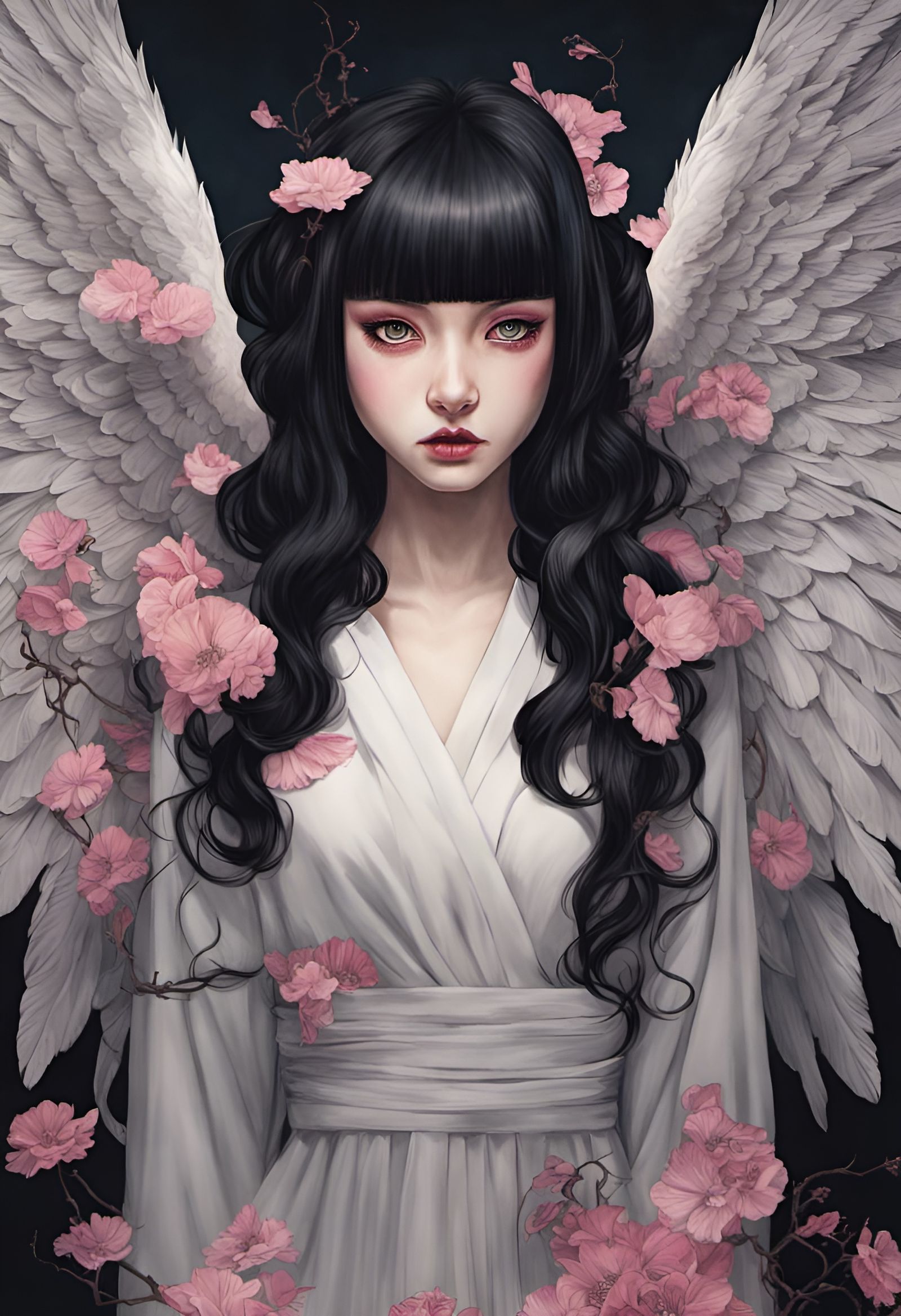 Eerie Angel Girl with Twisted Wings: Digital Art
