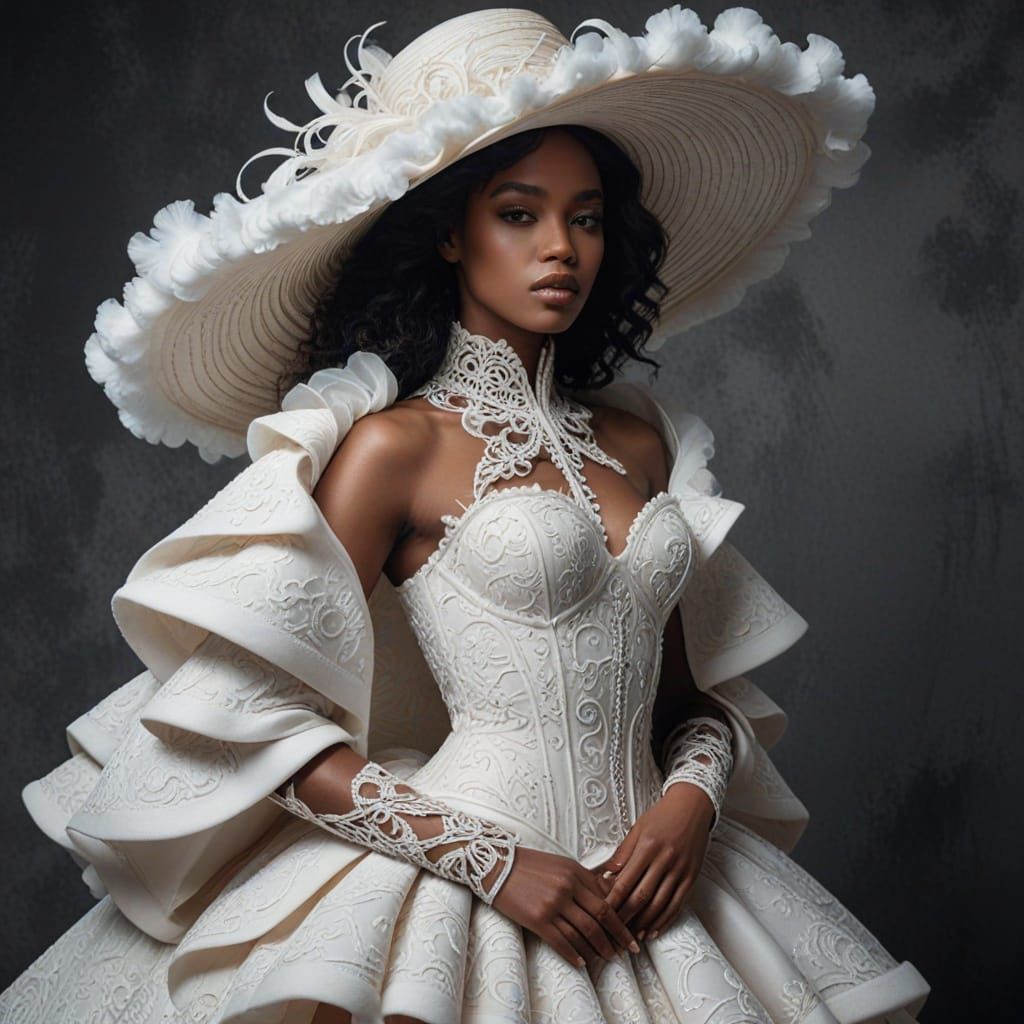 Ebony Woman in Avant-Garde Cloud Gown