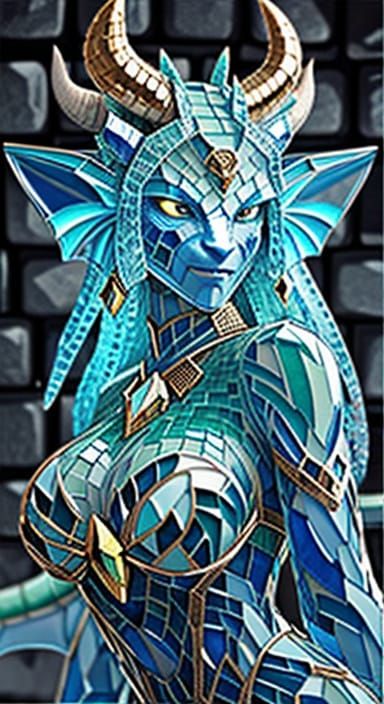 Bejeweled Glass Dragon-Minotaur in Mosaic Style