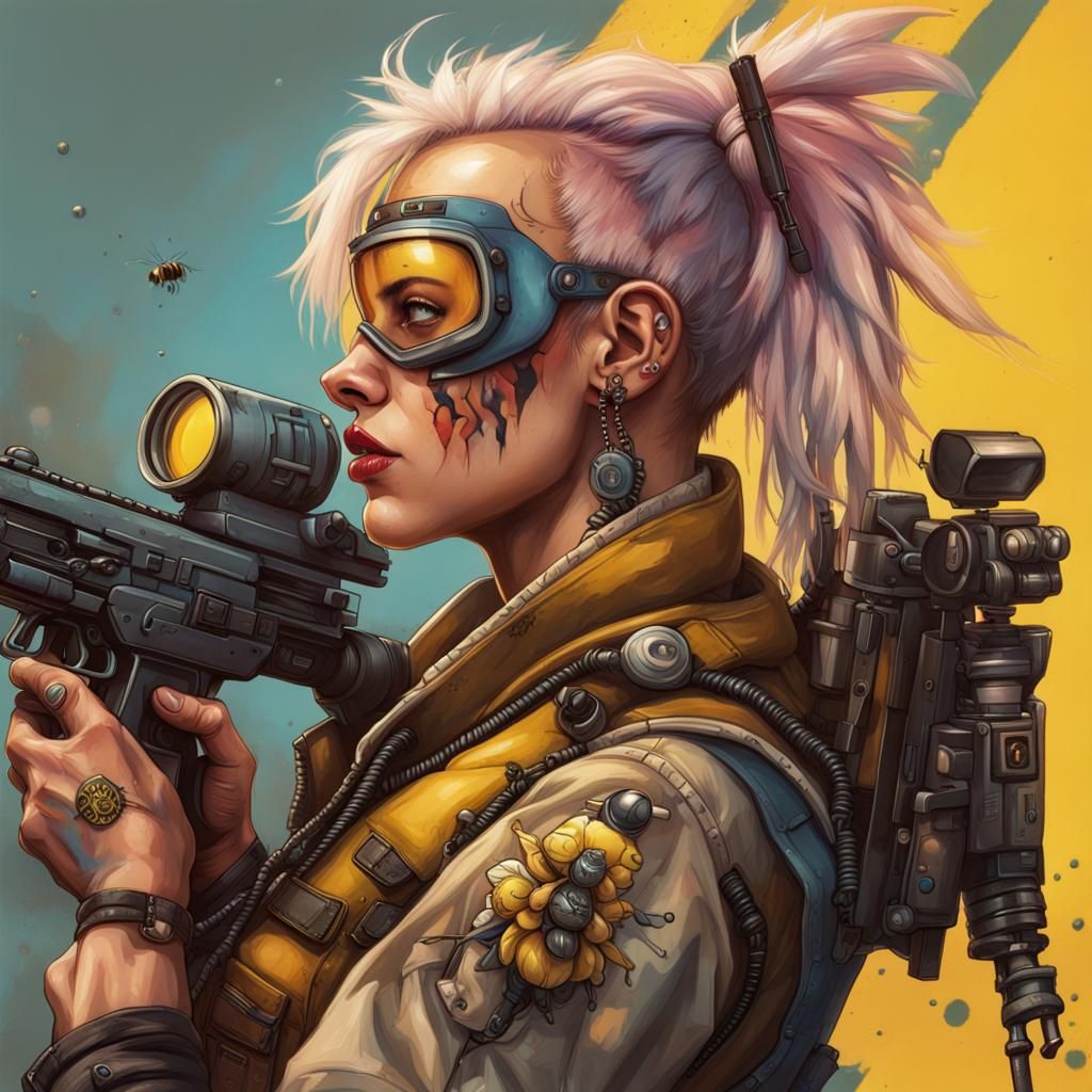 Tank Girl and Bumblebee in Hyperrealistic Splash Art