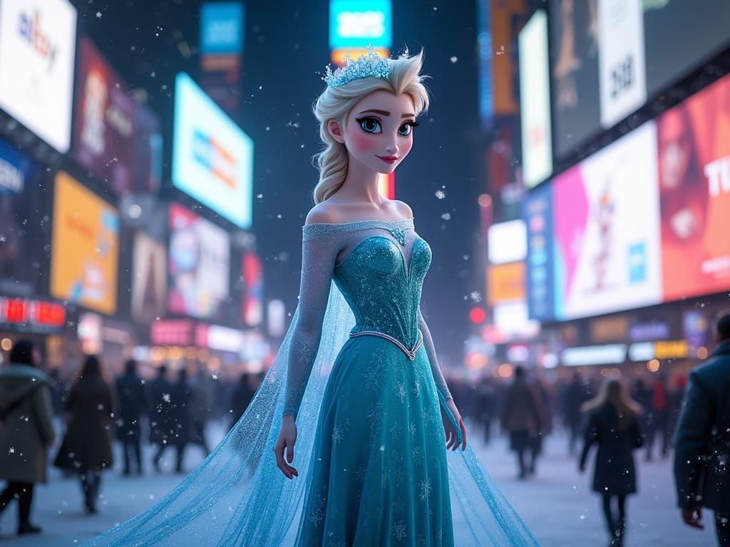 Regal Ice Queen Reigns Over Futuristic Times Square