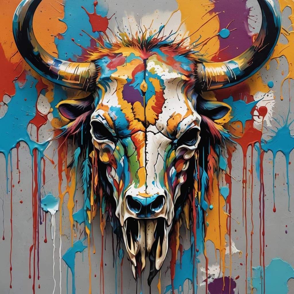 Native American Buffalo Skull Graffiti Art