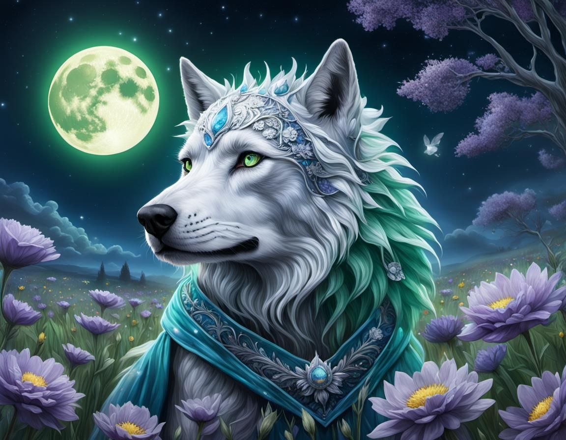 Luminous Queen in Moonlit Flower Field