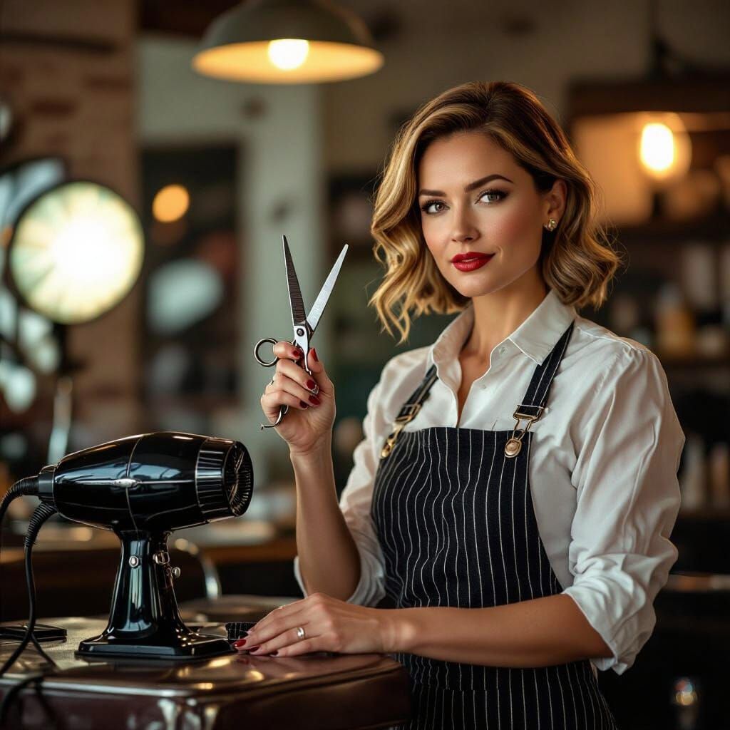Confident Hairdresser in Film Noir Style