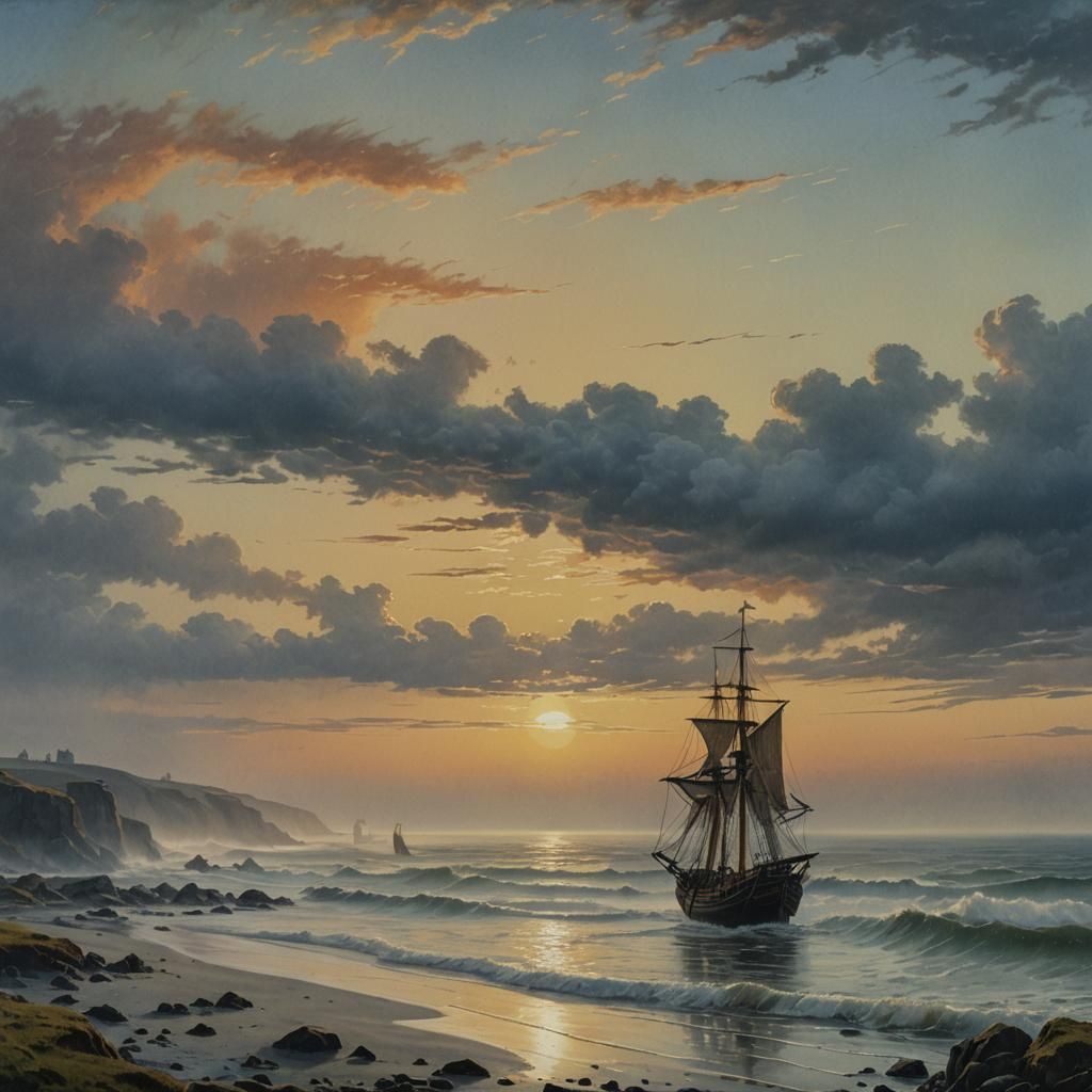 Irish Sunset Coast: An Impressionist Watercolour Painting