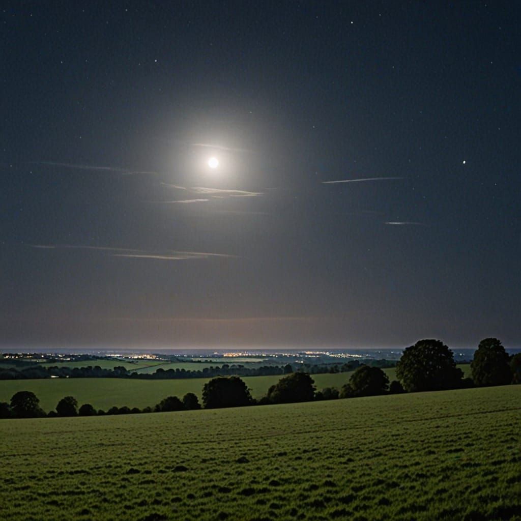 Full Moon Over Surrey Downs Night Landscape