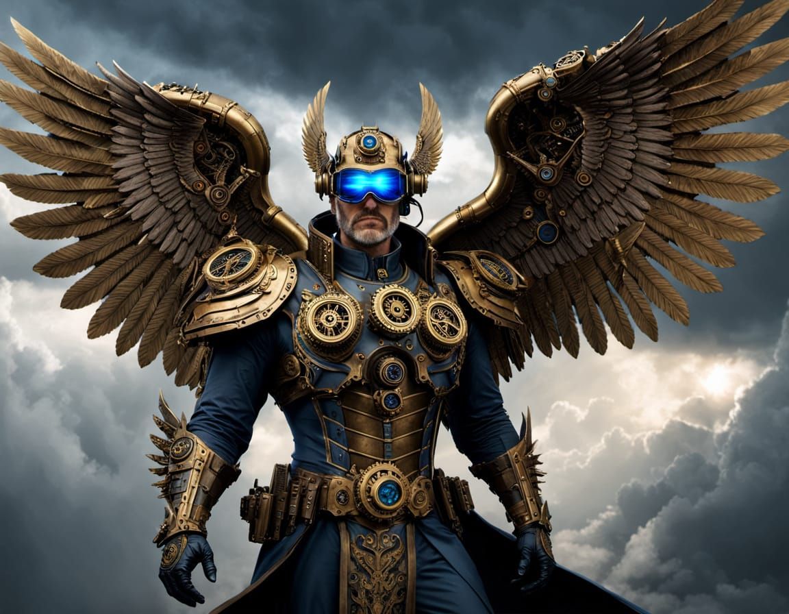 Steampunk Angel Guardian in Stormy Skies