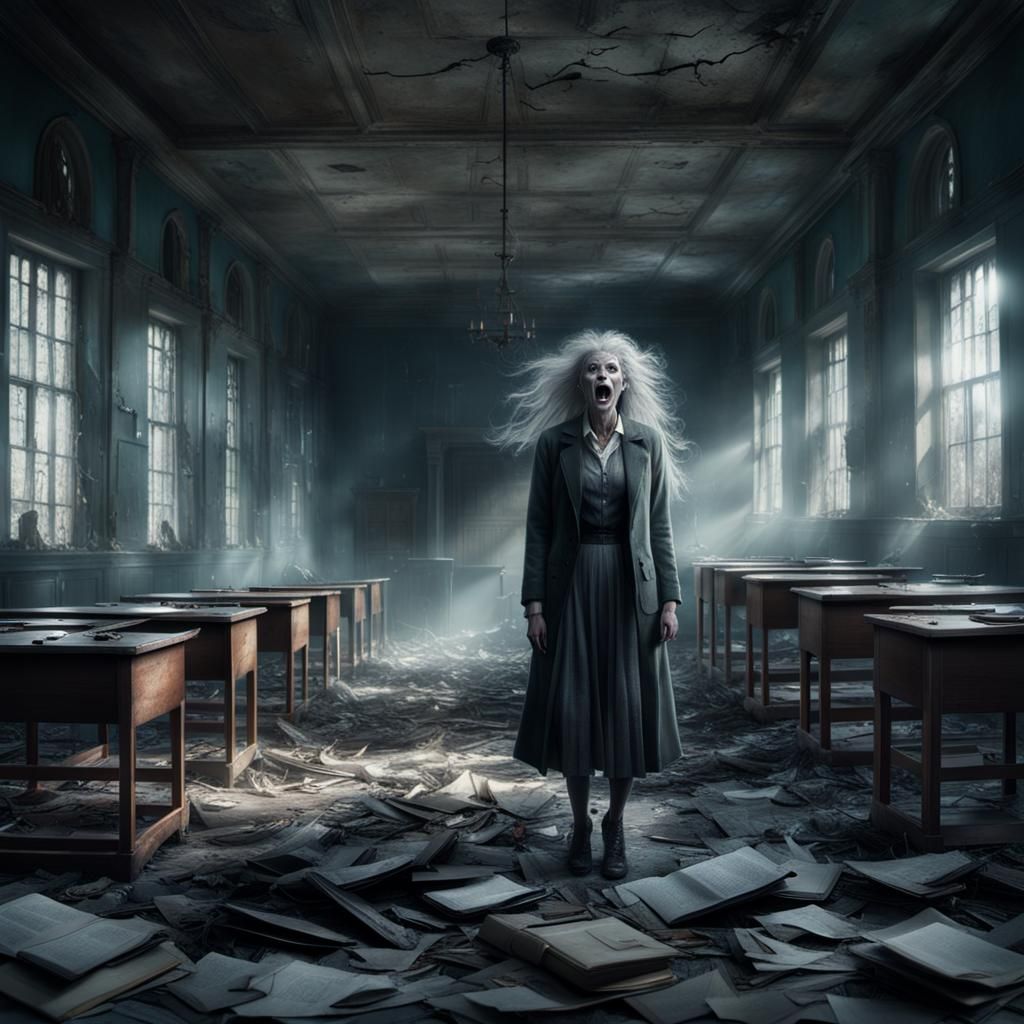 Ghost of Teacher Haunts Abandoned School: Digital Painting