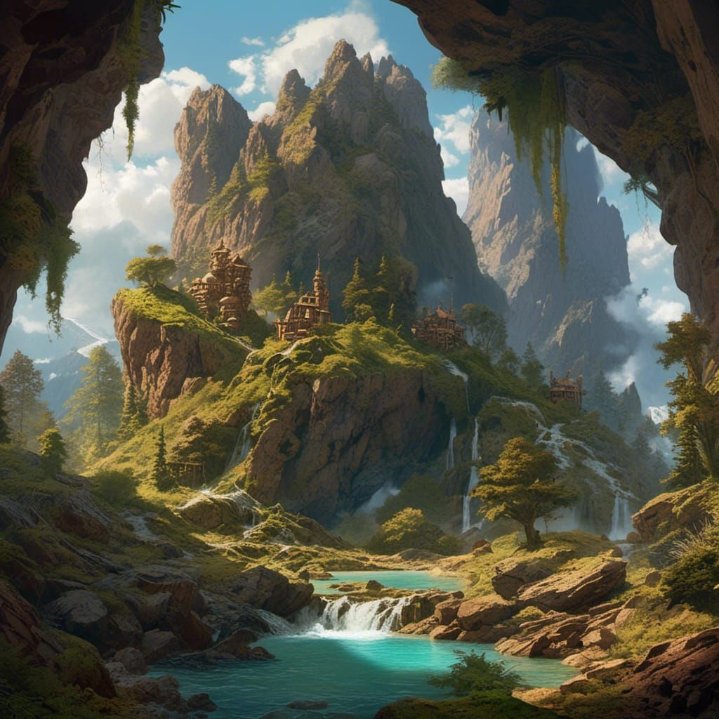 Floating Island Miniature Mountain Landscape, Vivid Art