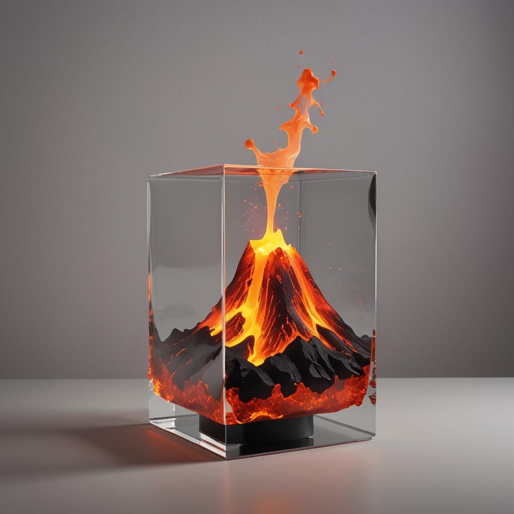 Volcano in Glass Cube: Lava Lamp Effect
