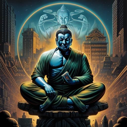 Buddha in Comic Book Art Style