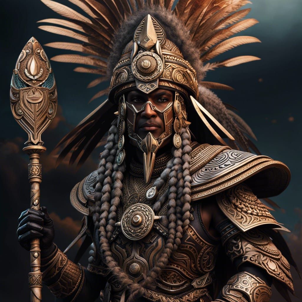 Intricate Warrior Chieftain with Magical Staff