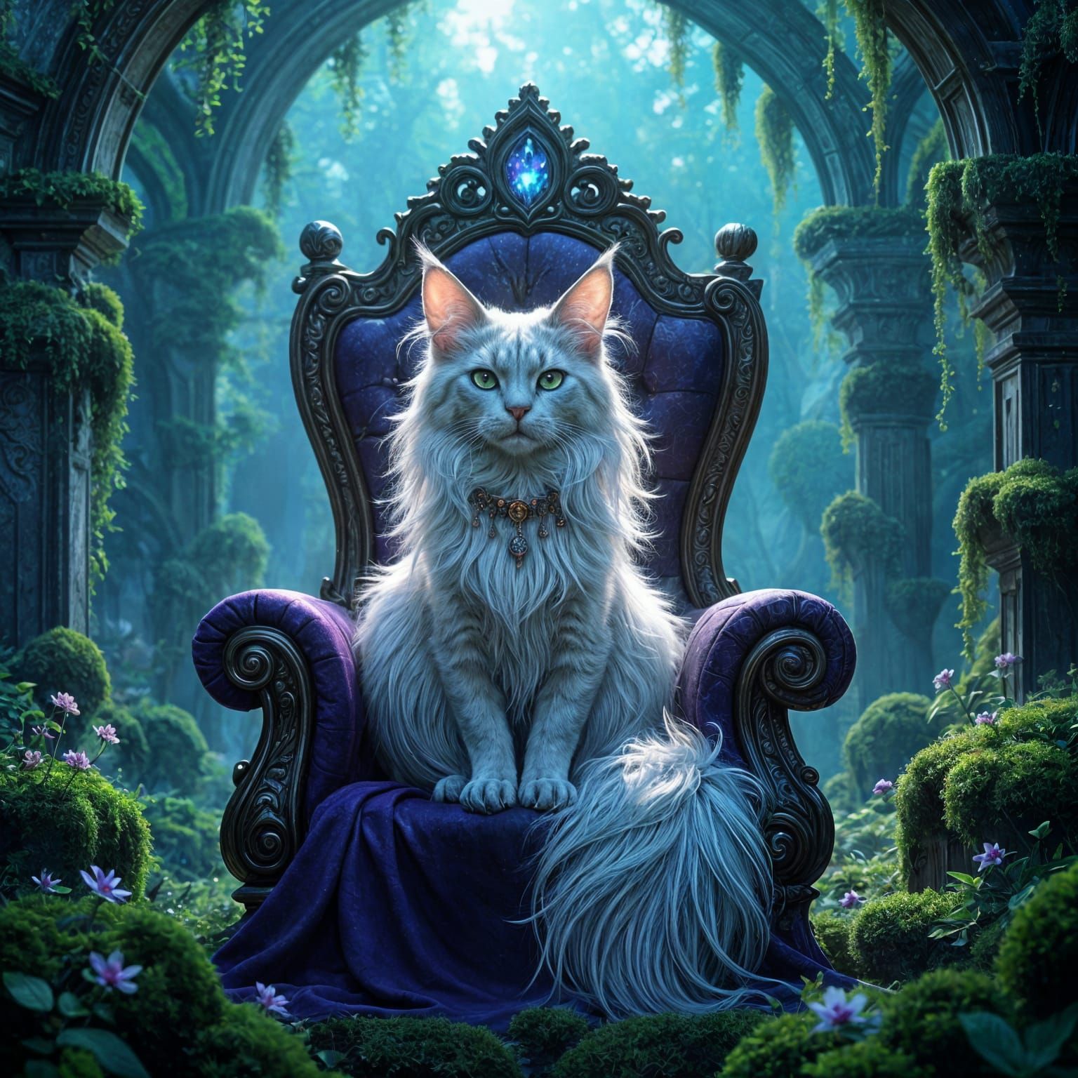 Galactic Sphinx Cat on Amethyst Throne