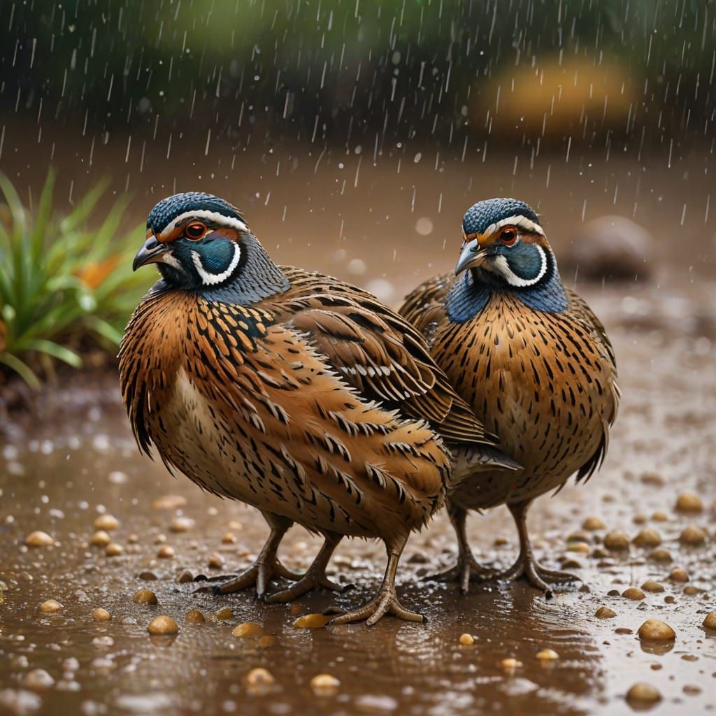 Quails in Rainy Weather: an Impressionist Painting