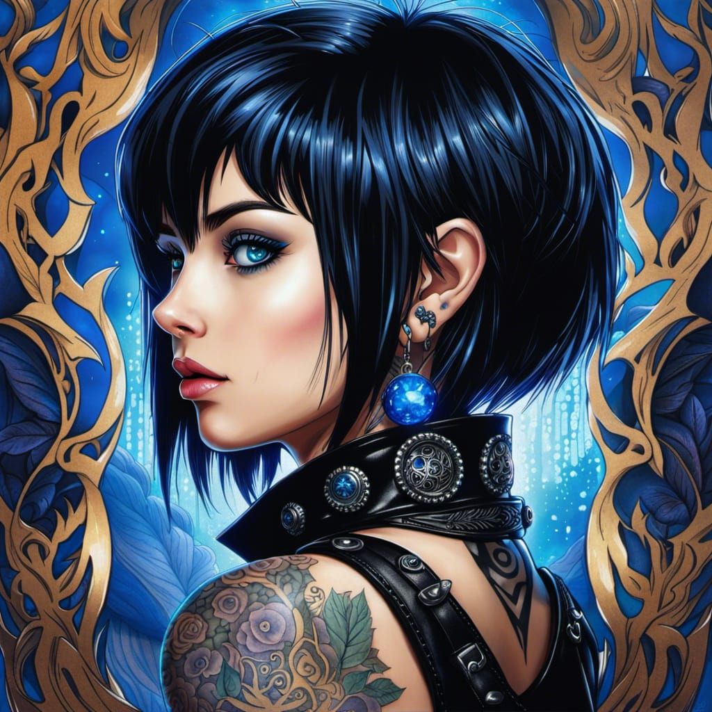 Anime Raver Goth Girl Portrait in Manga Style